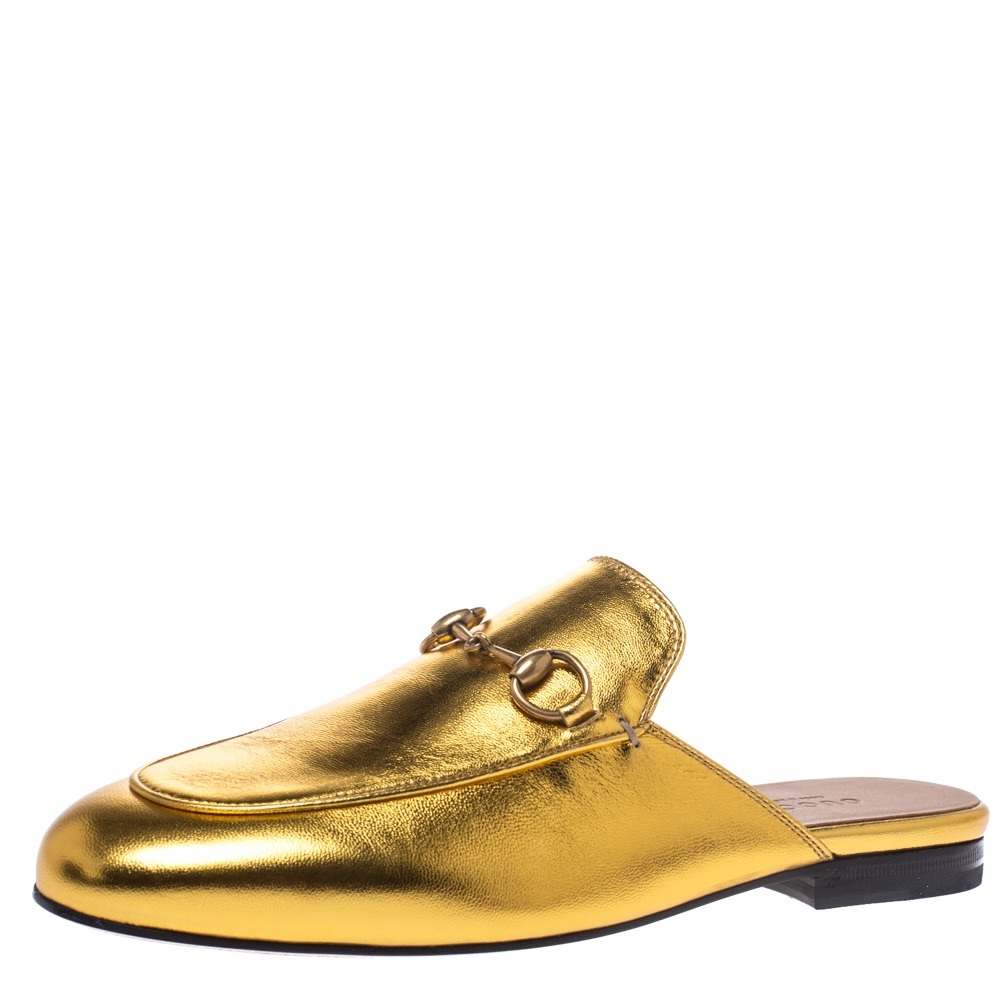 Gucci Princeton Leather Mules - Gold Limited Edition